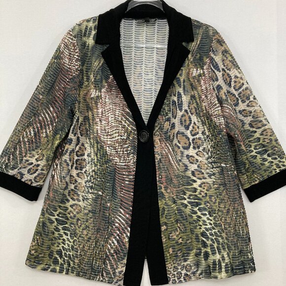Slinky Brand size 1X Multi Color Animal Print Slinky Knit Stretch Jacket - Picture 1 of 10